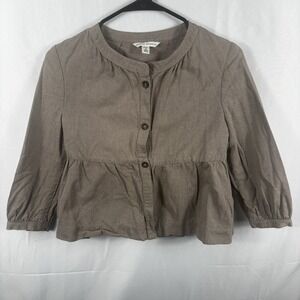Banana Republic Brown Linen Babydoll Peplum Cropped Jacket Petite Small